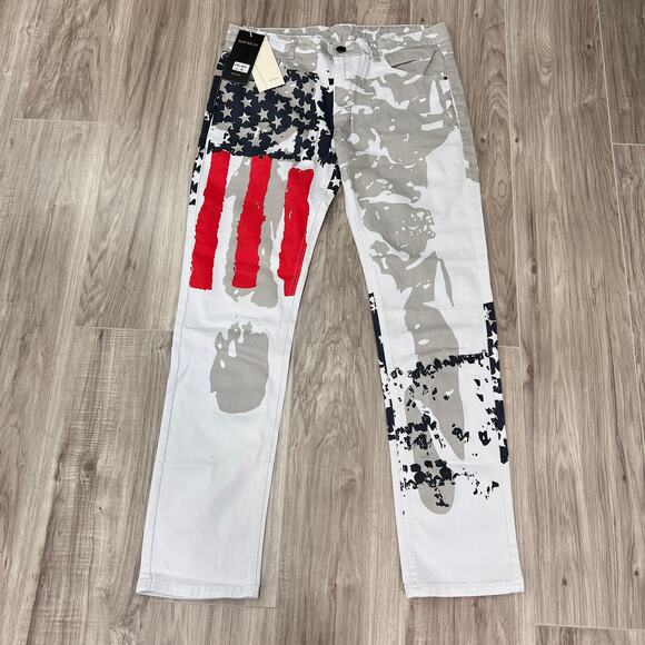 Dant Bulun Mens Straight Fit American Flag Printed Jeans Multicolor Size 34 - Picture 1 of 7